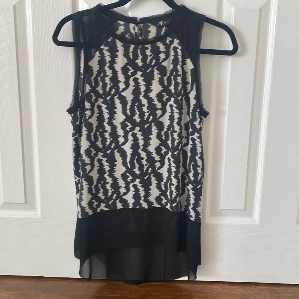 7 For All Mankind Silk Blouse with Chiffon Black Beige size Small
